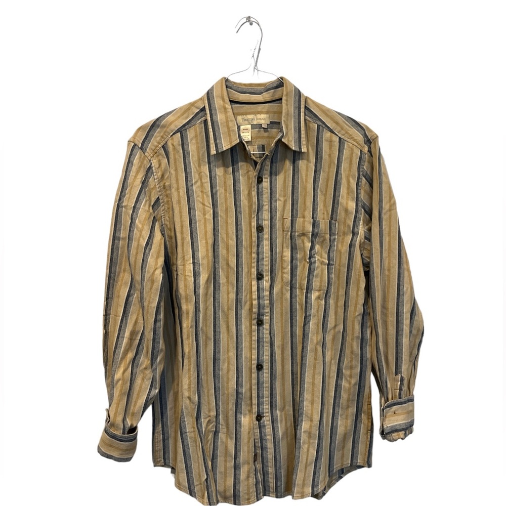 The Territory Ahead Medium Men's Shirt Yellow Blue Striped Long Sleeve Button Up
